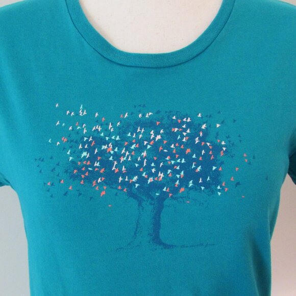 The North Face Teal Cotton Tree and Birds Tee Large - Picture 6 of 11
